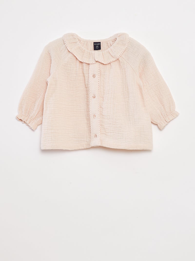 Blouse plumetis en gaze de coton Rose - Kiabi