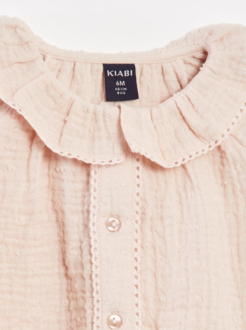 Blouse plumetis en gaze de coton Rose - Kiabi