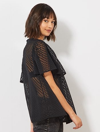 Blouse plumetis et dentelle - Kiabi