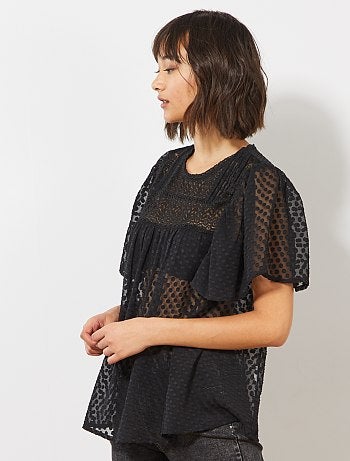 Blouse plumetis et dentelle - Kiabi