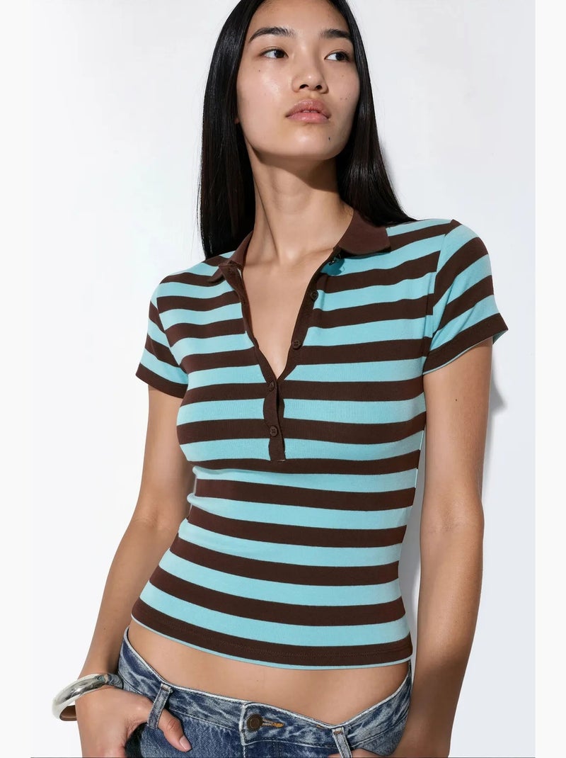 Blouse polo rayée côtelée busem Noir Bleu - Kiabi