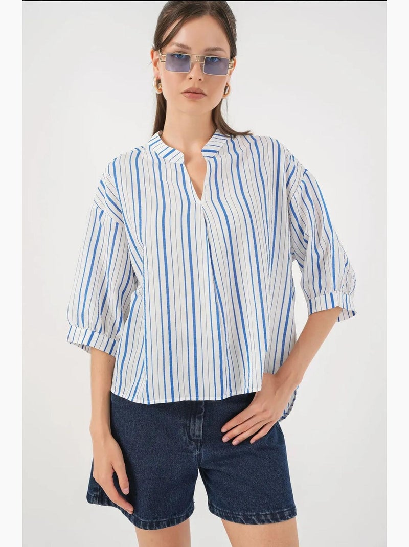 Blouse rayée à col en v bdart Bleu saphir - Kiabi