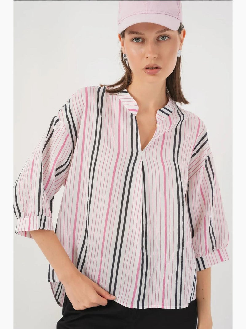Blouse rayée à col en v bdart Rose - Kiabi