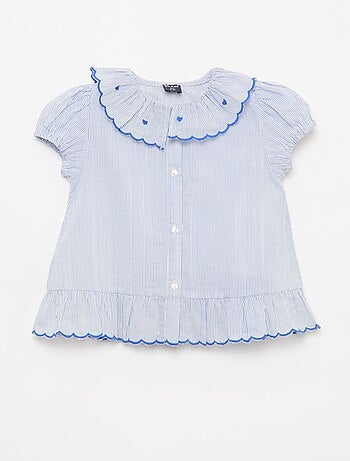 Blouse rayée à manches courtes et base volantée