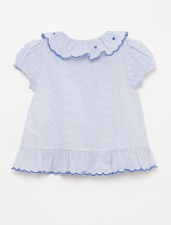 Blouse rayée à manches courtes et base volantée