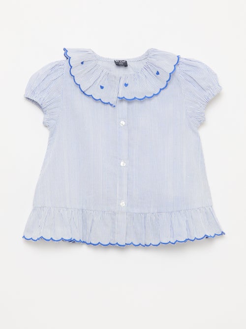 Blouse rayée à manches courtes et base volantée - Kiabi