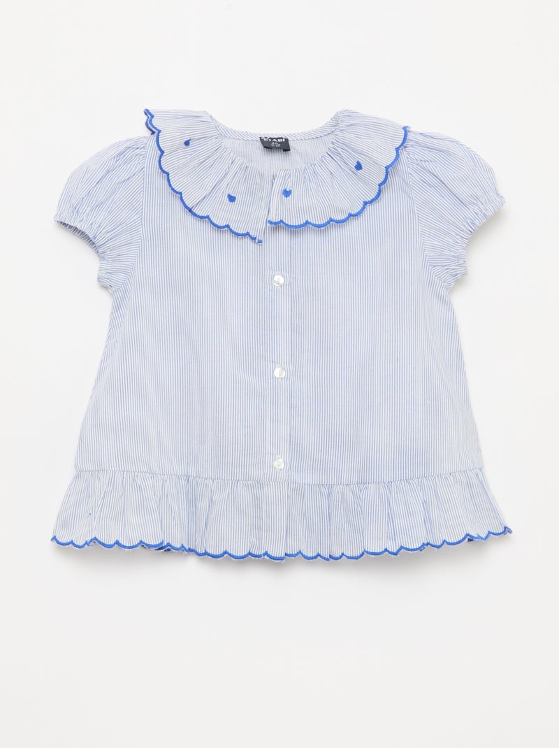 Blouse rayée à manches courtes et base volantée Bleu - Kiabi
