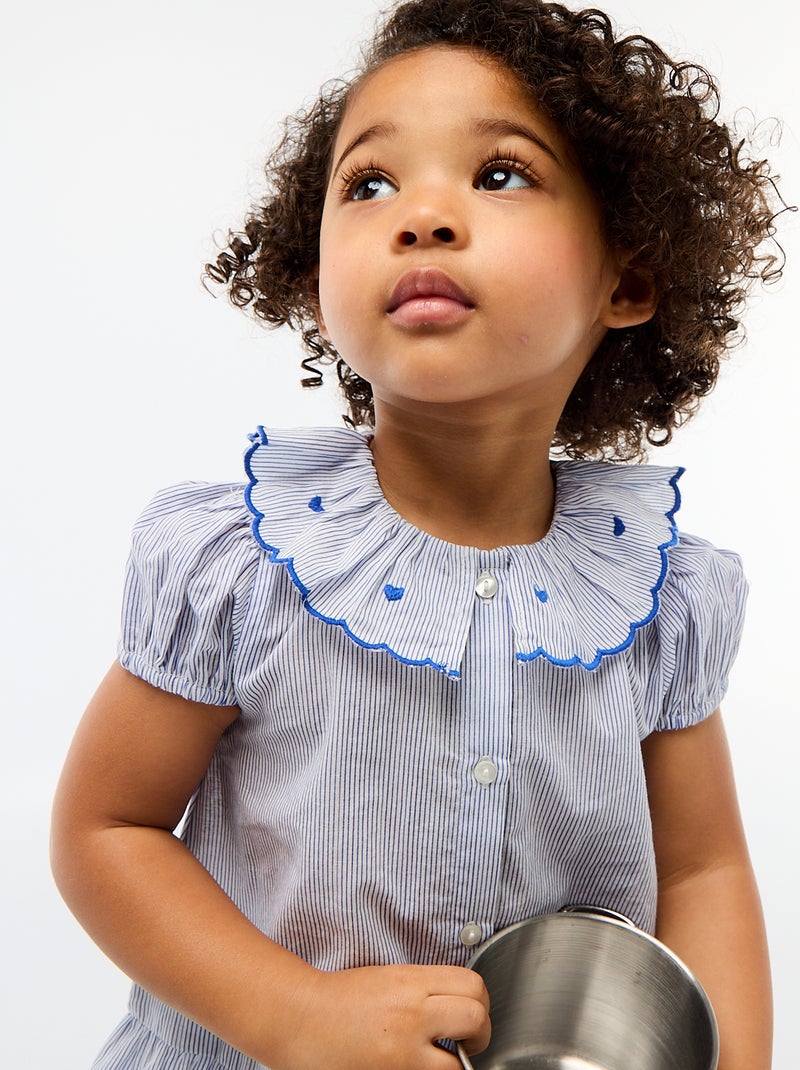 Blouse rayée à manches courtes et base volantée Bleu - Kiabi