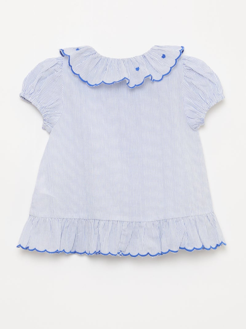 Blouse rayée à manches courtes et base volantée Bleu - Kiabi