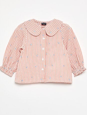 Blouse rayée à manches longues avec broderies 'fleurs'