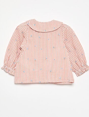 Blouse rayée à manches longues avec broderies 'fleurs'