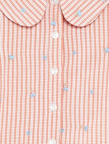 Blouse rayée à manches longues avec broderies 'fleurs'