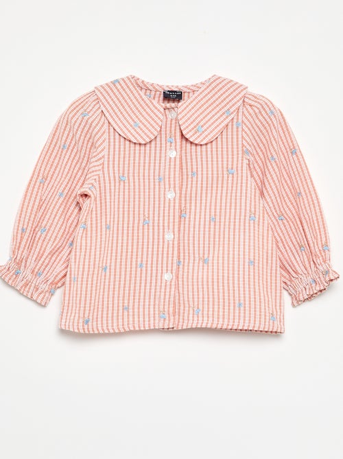 Blouse rayée à manches longues avec broderies 'fleurs' - Kiabi Blouse rayée à manches longues avec broderies 'fleurs' - Kiabi