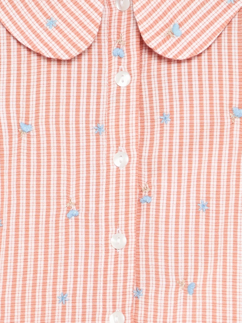 Blouse rayée à manches longues avec broderies 'fleurs' Rose - Kiabi