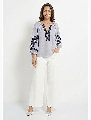 Blouse rayée avec broderies feuillages - AFIBEL