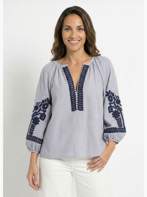 Blouse rayée avec broderies feuillages - AFIBEL - Kiabi