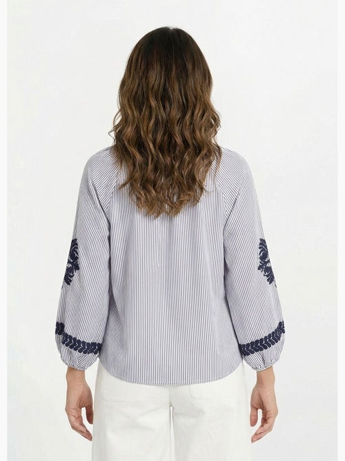 Blouse rayée avec broderies feuillages - AFIBEL - Kiabi