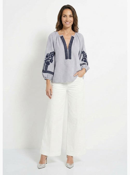 Blouse rayée avec broderies feuillages - AFIBEL - Kiabi