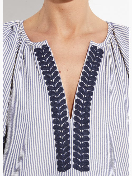 Blouse rayée avec broderies feuillages - AFIBEL - Kiabi
