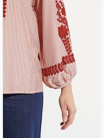 Blouse rayée avec broderies feuillages - AFIBEL