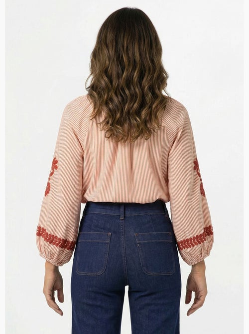 Blouse rayée avec broderies feuillages - AFIBEL - Kiabi