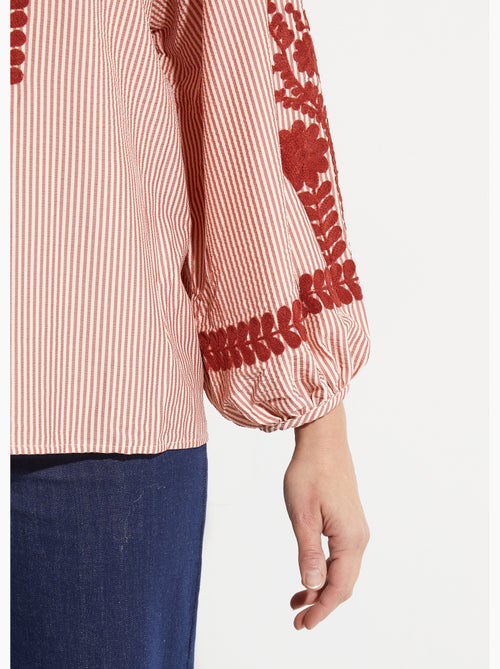 Blouse rayée avec broderies feuillages - AFIBEL - Kiabi
