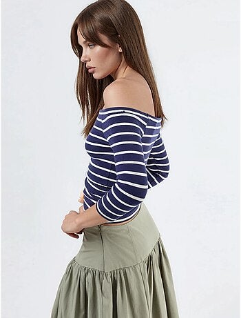 Blouse rayée côtelée à encolure bateau et manches longues busem