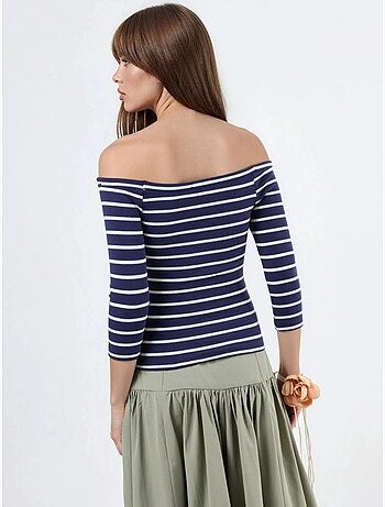 Blouse rayée côtelée à encolure bateau et manches longues busem