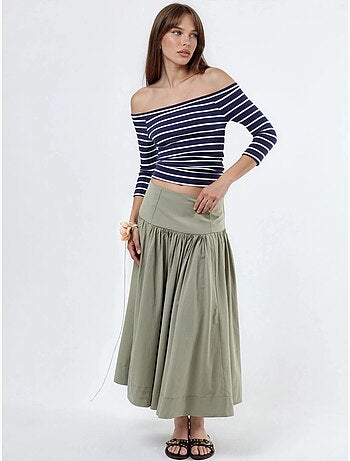 Blouse rayée côtelée à encolure bateau et manches longues busem