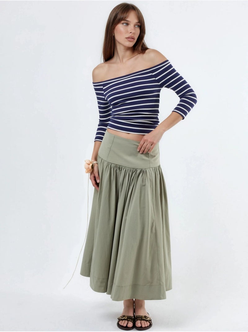 Blouse rayée côtelée à encolure bateau et manches longues busem Bleu marine - Kiabi