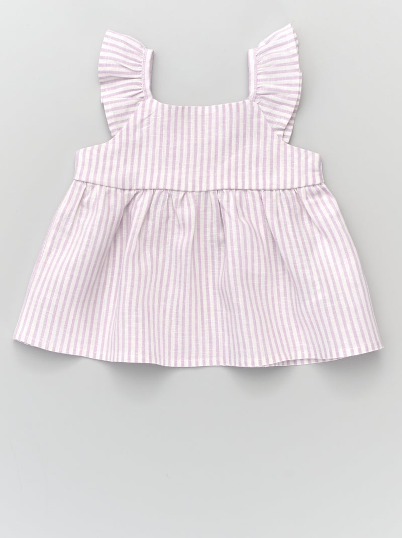 Blouse rayée en lin Violet - Kiabi