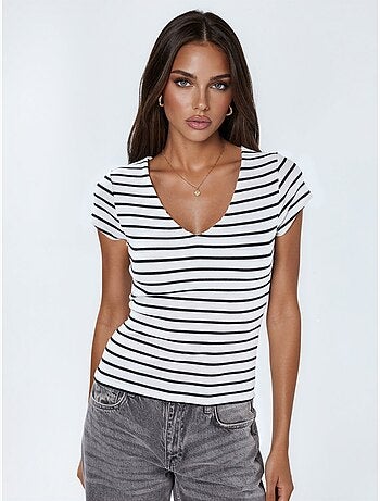 Blouse rayée en mélange de coton à col en v busem