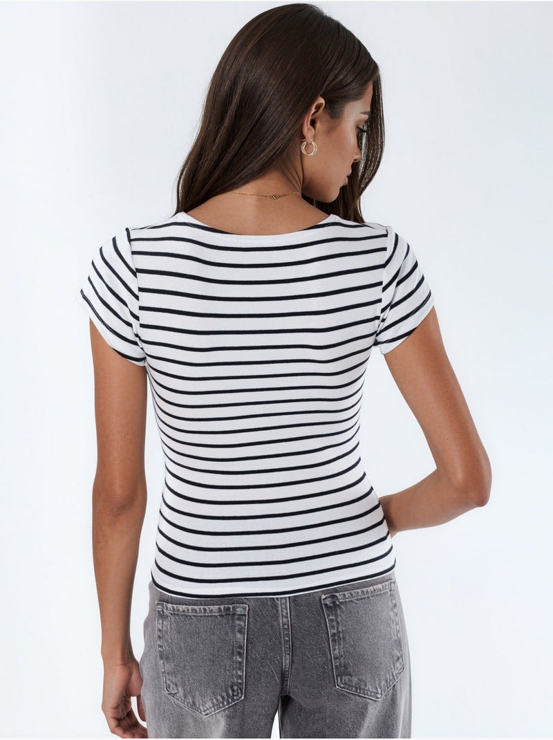 Blouse rayée en mélange de coton à col en v busem Multicolore - Kiabi