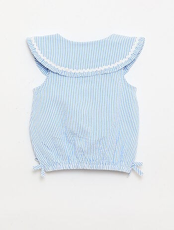Blouse rayée en popeline en col claudine
