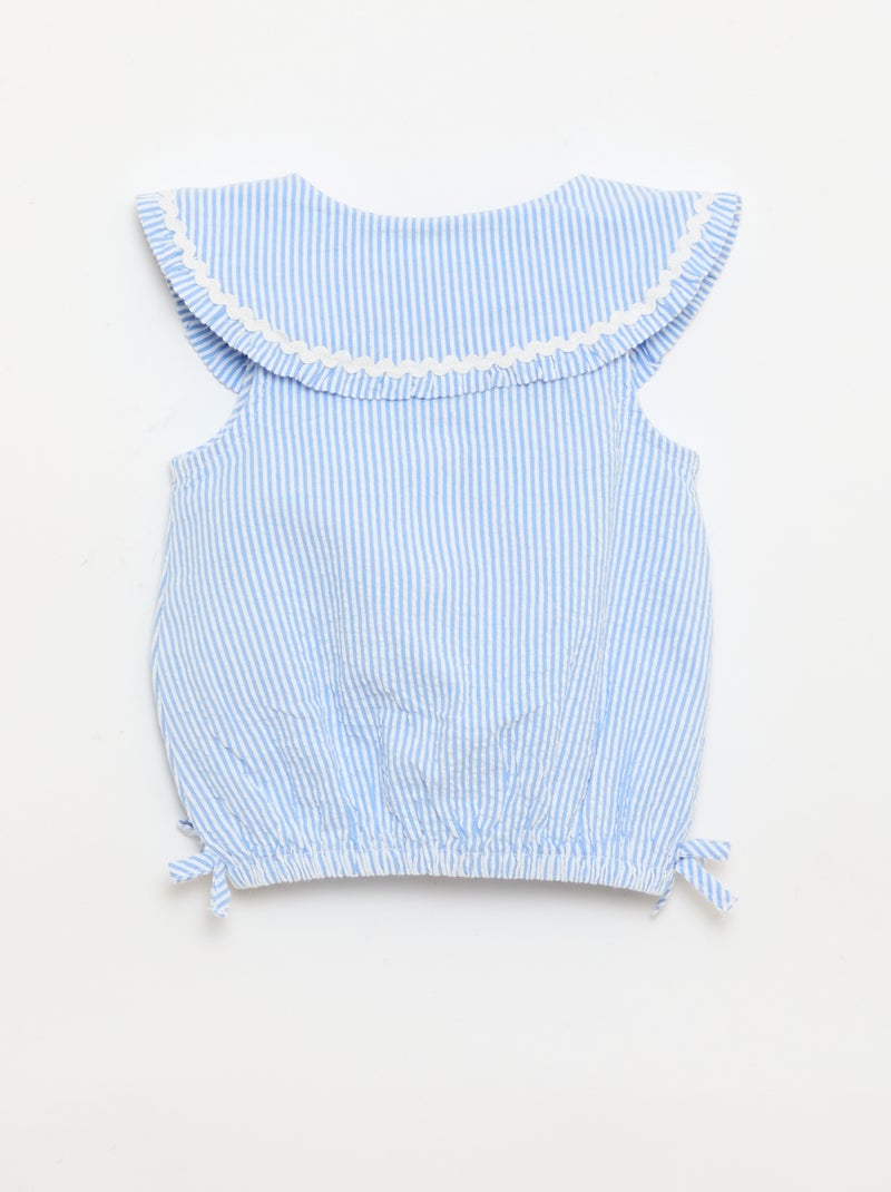 Blouse rayée en popeline en col claudine Bleu - Kiabi