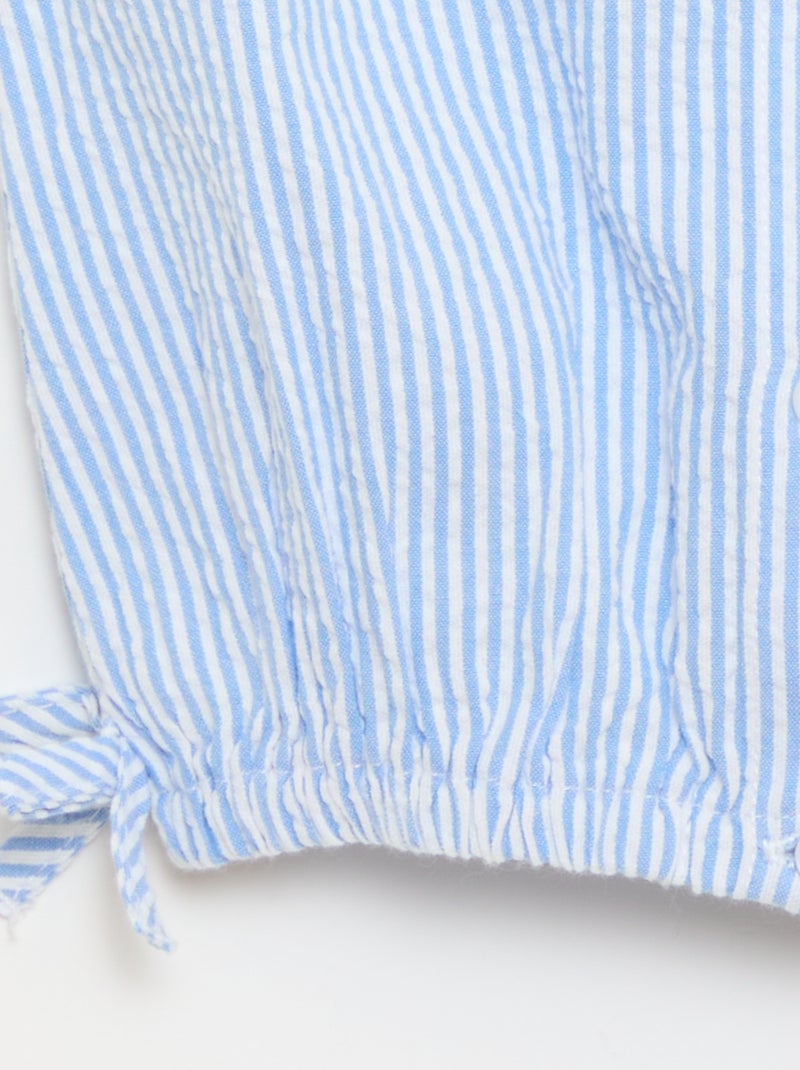 Blouse rayée en popeline en col claudine Bleu - Kiabi