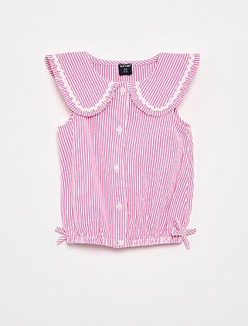 Blouse rayée en popeline en col claudine