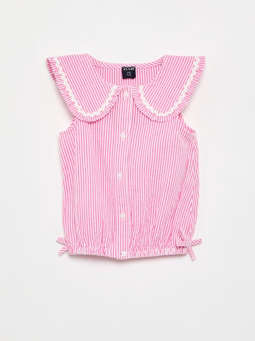 Blouse rayée en popeline en col claudine - Kiabi Blouse rayée en popeline en col claudine - Kiabi