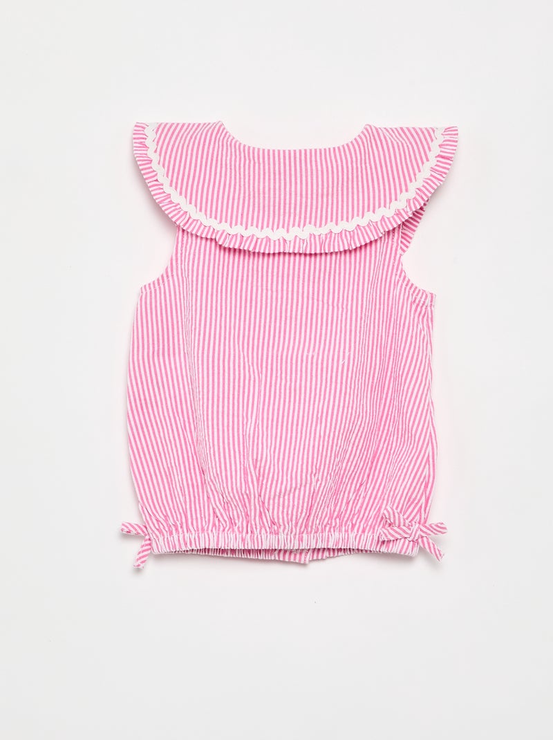 Blouse rayée en popeline en col claudine Rose - Kiabi