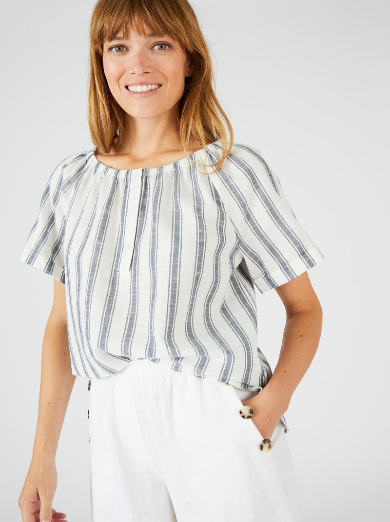 Blouse rayée en voile de coton  - Damart Bleu - Kiabi