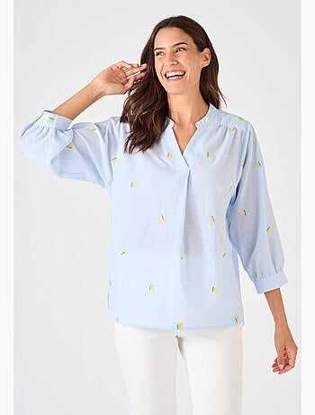 Blouse rayée et brodée citrons - Damart