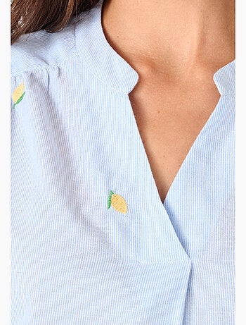 Blouse rayée et brodée citrons - Damart