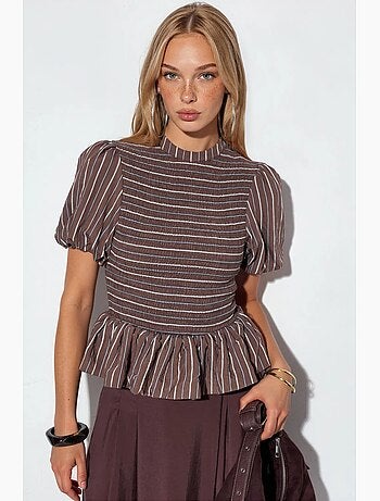 Blouse rayée texturée à volants busem
