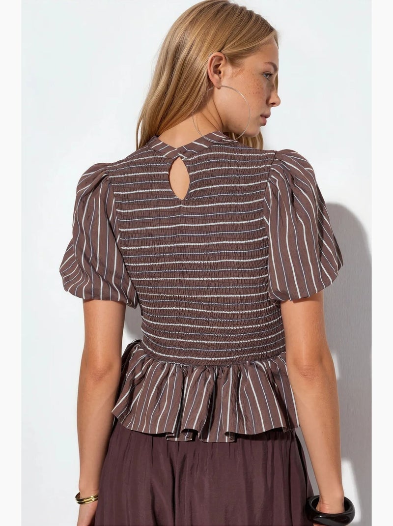 Blouse rayée texturée à volants busem Marron - Kiabi