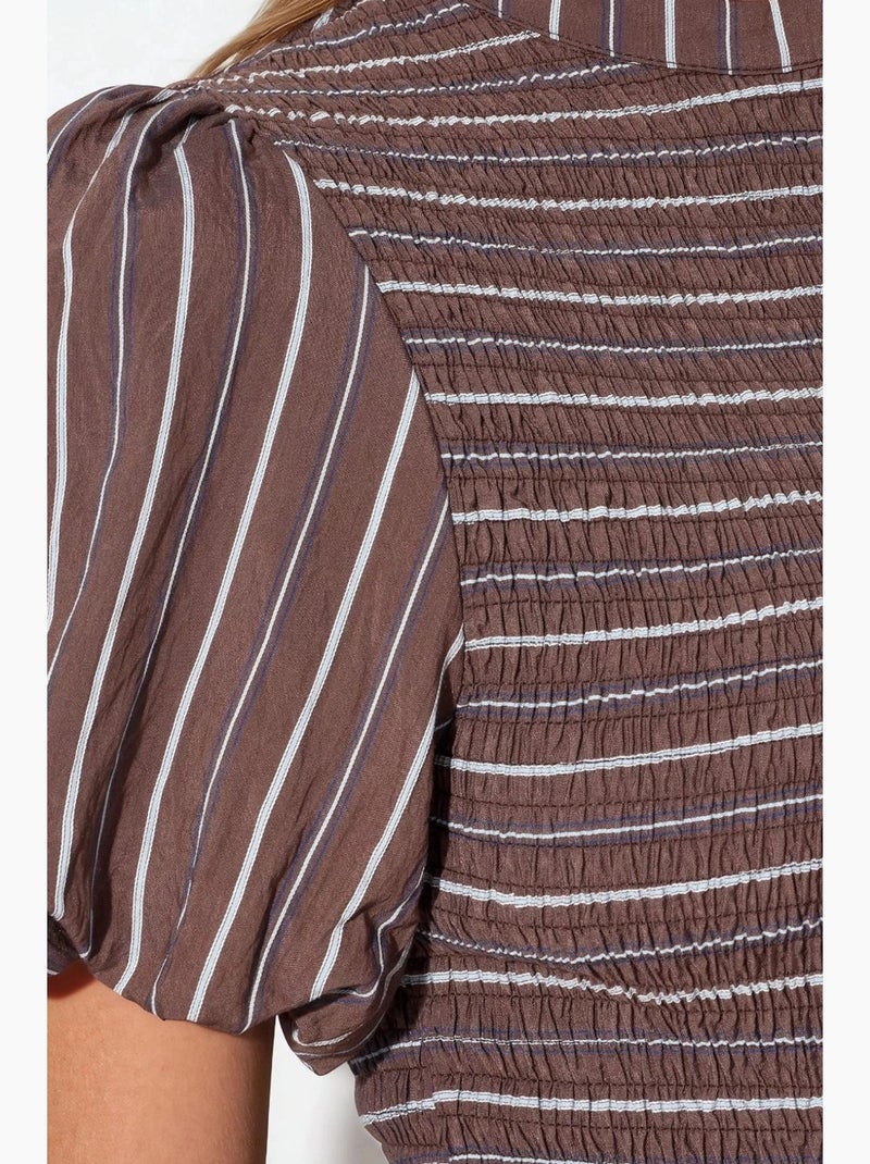 Blouse rayée texturée à volants busem Marron - Kiabi