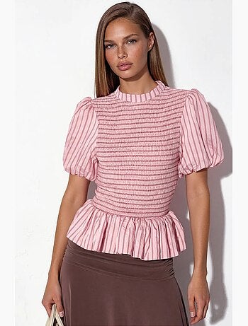 Blouse rayée texturée à volants busem