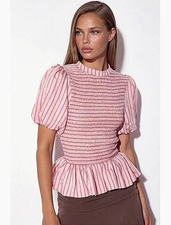 Blouse rayée texturée à volants busem
