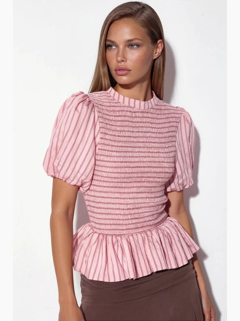 Blouse rayée texturée à volants busem Rose - Kiabi