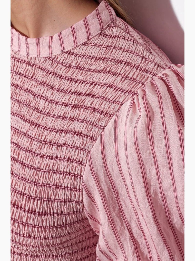 Blouse rayée texturée à volants busem Rose - Kiabi