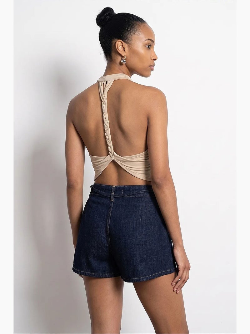 Blouse sans manches à col bénitier et dos nu dilvin Beige argile - Kiabi